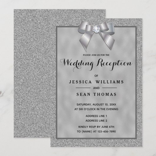 Elegante zilveren & stijlvolle glitter bruiloft re kaart (Voorkant / Achterkant)