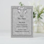 Elegante zilveren & stijlvolle glitter bruiloft save the date (Staand voorkant)