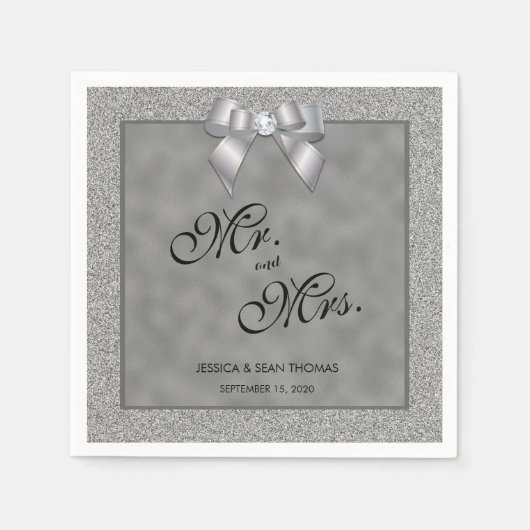 Elegante zilveren & stijlvolle glitter bruiloft servet (Voorkant)