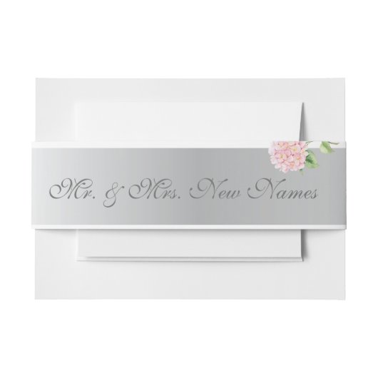 Elegante zilveren strepen en roze hortensia's brui uitnodigingen wikkel (Voorkant Voorbeeld)