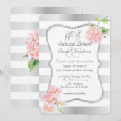 Elegante zilveren strepen en roze hortensia's kaart (Voorkant / Achterkant)