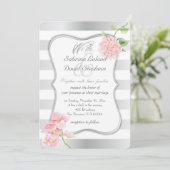 Elegante zilveren strepen en roze hortensia's kaart (Staand voorkant)