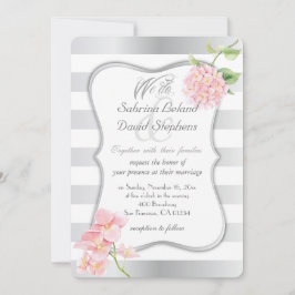 Elegante zilveren strepen en roze hortensia's kaart