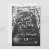 Elegante zilveren string lichten foto zoet 16 kaart (Voorkant)