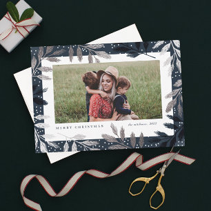 Elegante zilveren takken 3 foto kerst feestdagenkaart