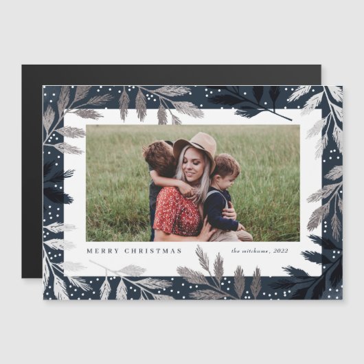 Elegante zilveren takken foto kerst Kaarten (Voorkant / Achterkant)