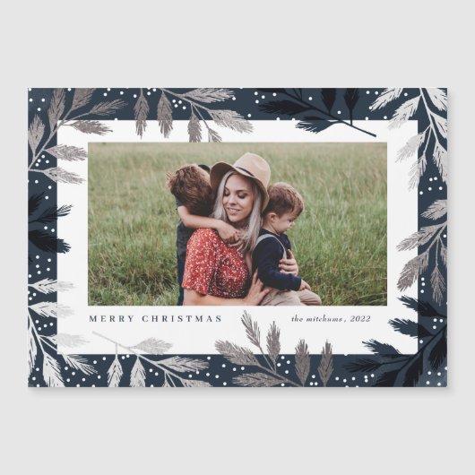 Elegante zilveren takken foto kerst Kaarten (Voorkant)