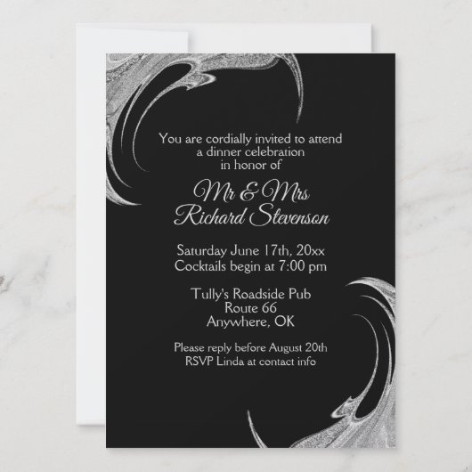 Elegante zilveren trouwjubileum uitnodiging (Achterkant)