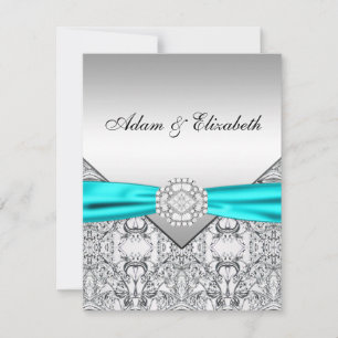 Elegante zilveren turquoise blauwe trouwkaarten kaart
