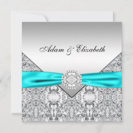 Elegante zilveren turquoise blauwe trouwkaarten kaart