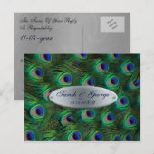 elegante zilveren turquoise pauw bruiloft RSVP Uitnodiging Briefkaart (Voorkant / Achterkant)