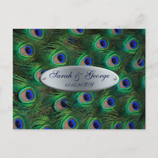 elegante zilveren turquoise pauw bruiloft RSVP Uitnodiging Briefkaart (Voorkant)