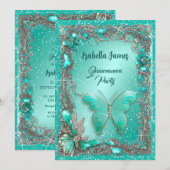 Elegante zilveren turquoise sieraden mis 15e verja kaart (Voorkant / Achterkant)