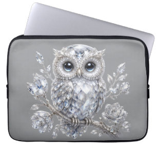 Elegante Zilveren Uil Botanische Magische Nacht De Laptop Sleeve