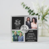 Elegante zilveren uitnodigingen voor 25-jarig jubi (Staand voorkant)