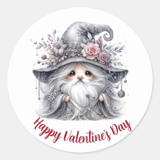 Elegante zilveren Valentijnsdag kabouter Ronde Sticker (Voorkant)