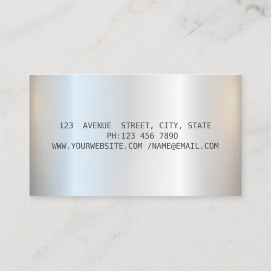 Elegante zilveren veren veer notaris zilveren glit visitekaartje (Achterkant)