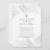 Elegante zilveren Vintage Bloemdoop Uitnodigen Kaart (Voorkant)