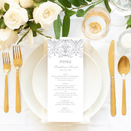 Elegante Zilveren Vintage Glamour Bruiloft Menu