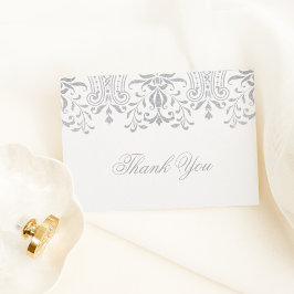 Elegante Zilveren Vintage Glamour Damast Notitiekaartje