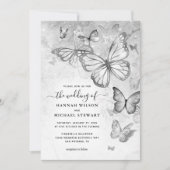 Elegante zilveren vlinder bruiloft kaart (Voorkant)