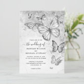 Elegante zilveren vlinder bruiloft kaart (Staand voorkant)