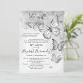 Elegante zilveren vlinder Spaanse Quinceanera Kaart (Staand voorkant)