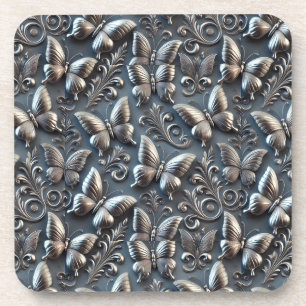 Elegante zilveren vlinders met  bloemstuk bier onderzetter