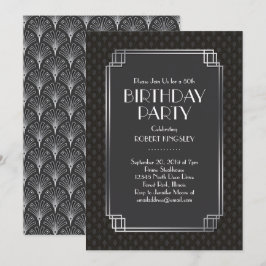 Elegante Zilveren Waaiers Art Deco Verjaardagsfees Kaart