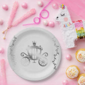 Elegante Zilveren Wagen Witte Sprookjesboek Konink Papieren Bordje (Feest)