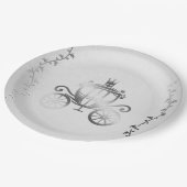 Elegante Zilveren Wagen Witte Sprookjesboek Konink Papieren Bordje (Gekanteld)