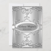 Elegante zilveren wervel Quinceanera uitnodiging (Voorkant)