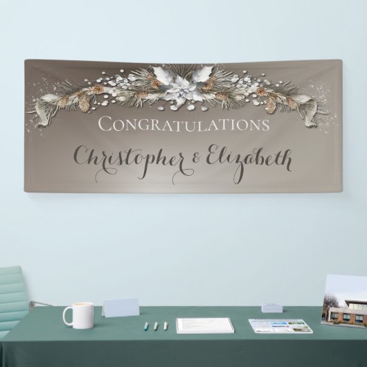 Elegante zilveren winter bloem gefeliciteerd spandoek (Beurs)