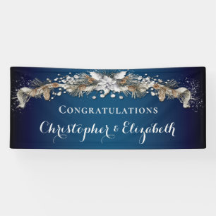 Elegante Zilveren Winter Bloemen Congratulaties Spandoek