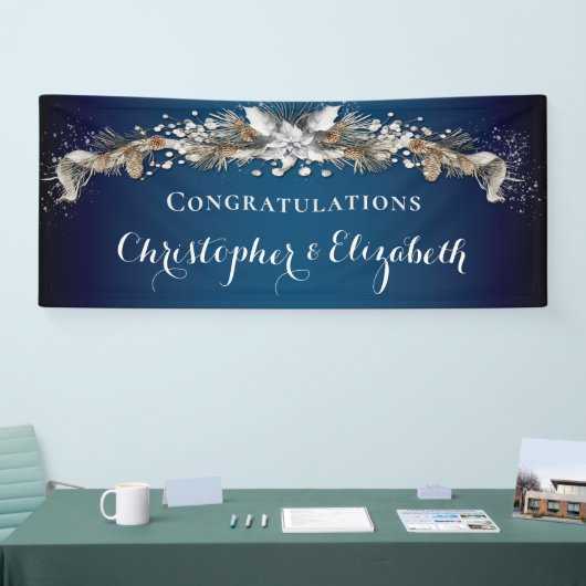 Elegante Zilveren Winter Bloemen Felicitaties Spandoek (Beurs)