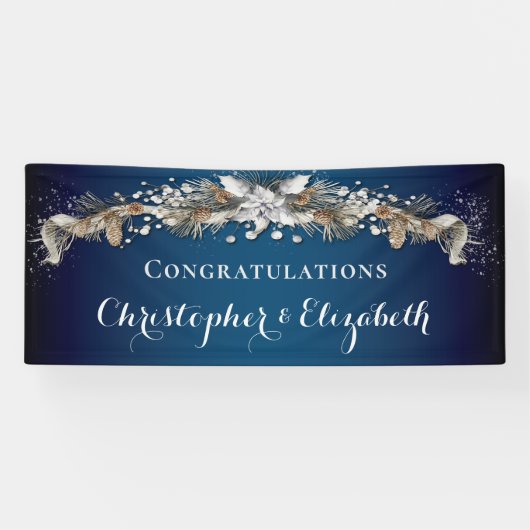 Elegante Zilveren Winter Bloemen Felicitaties Spandoek (Horizontaal)