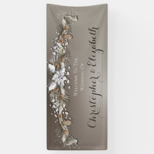 Elegante Zilveren Winter Bloemen Huwelijk Welkom Spandoek (Verticaal)