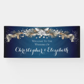 Elegante Zilveren Winter Bloemen Huwelijk Welkom Spandoek (Horizontaal)