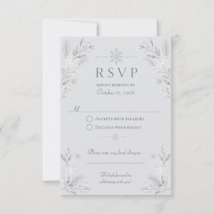 Elegante Zilveren Winter Sneeuw Bruiloft RSVP Kaartje
