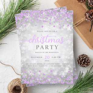 Elegante zilveren winterdiamanten Kerst Paarse Kaart