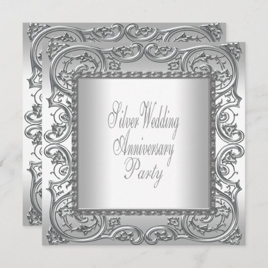 Elegante Zilveren Witte 25e Verjaardagsfeest Kaart (Voorkant / Achterkant)