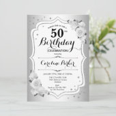 Elegante zilveren witte foto 50e verjaardag kaart (Staand voorkant)