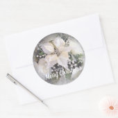 Elegante zilveren & witte kerst poinsettia ronde sticker (Envelop)