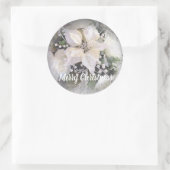 Elegante zilveren & witte kerst poinsettia ronde sticker (Tas)