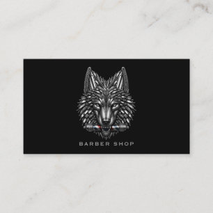 Elegante Zilveren Wolf Kapperszaak Logo Kapper Visitekaartje