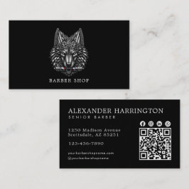 Elegante Zilveren Wolf Kapperszaak Qr Code Haar Pr Visitekaartje
