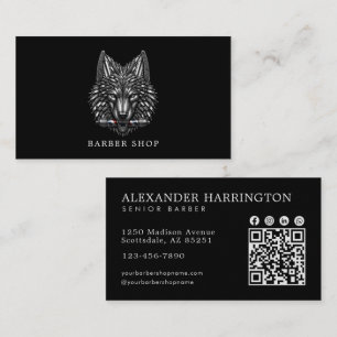 Elegante Zilveren Wolf Kapperszaak Qr Code Haar Pr Visitekaartje