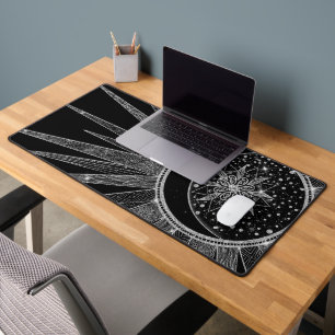 Elegante Zilveren Zon Maan Mandala Zwarte Ontwerp Bureaumat
