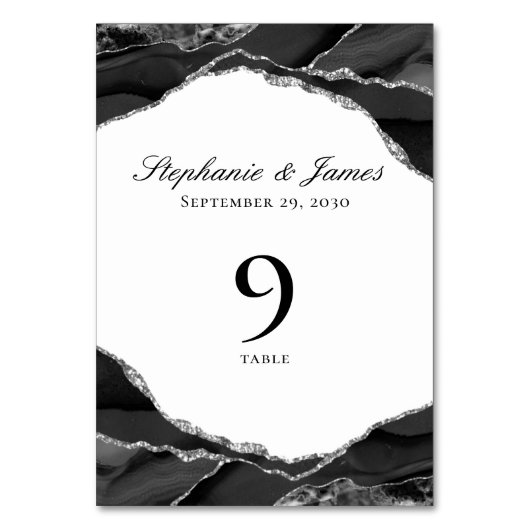 Elegante zilveren zwarte agaat bruiloft kaart (Voorkant)