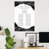 Elegante zilveren zwarte agaat bruiloft zitgrafiek poster (Thuiskantoor)